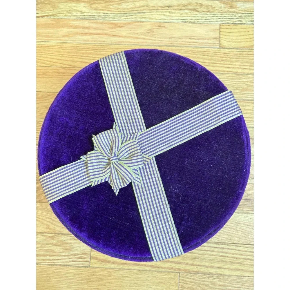 Vintage Purple Round Velvet Hat Box Storage Container Decorative‎ Gift Present